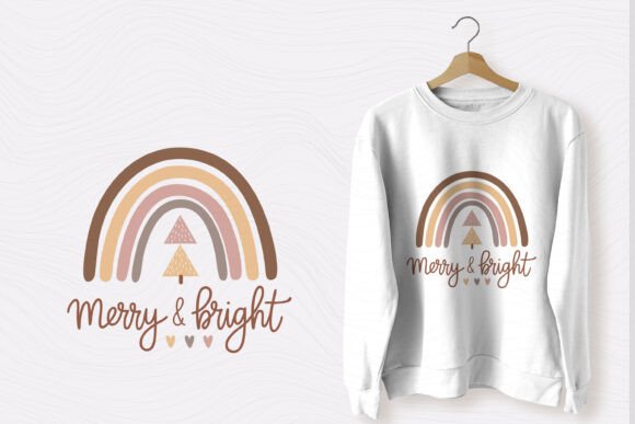 Boho Christmas Rainbow SVG PNG Merry and Graphics