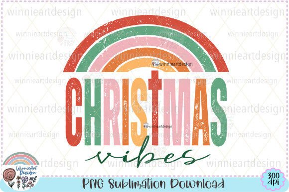 Christmas Vibes Rainbow Retro Distressed Graphics