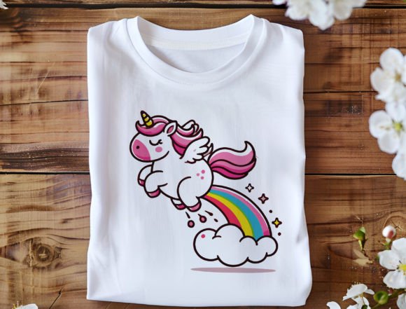 Cute Unicorn Flying with Rainbow Png Graphics