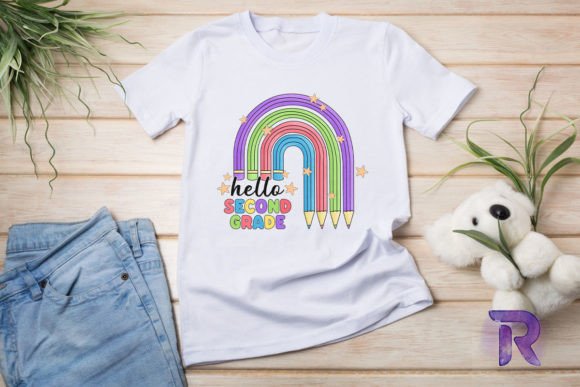Hello 2nd Grade Pencil Rainbow Graphics
