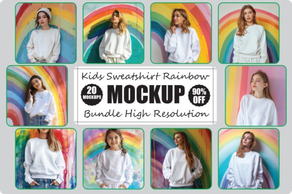 Kids Sweatshirt Rainbow Mockup Bundle