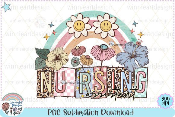Nurse Retro Wildflowers Boho Rainbow Graphics