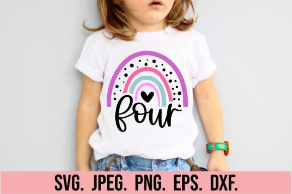 Rainbow 4th Birthday Girl SVG - Four SVG