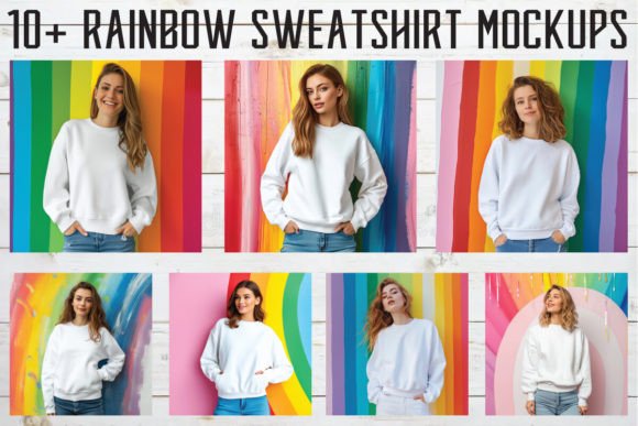 Rainbow Free Sweatshirt Mockups Bundle: Graphics & Hoodies Sweatshirts