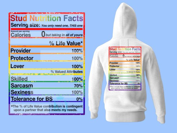 Stud Nutrition Facts Chart Graphics and T-Shirt Designs